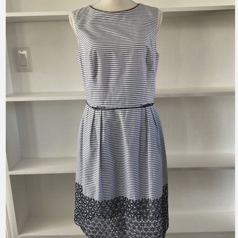Brooks Brothers Dress Womens 10 Blue White stripe Cotton Back Zip Knee Length